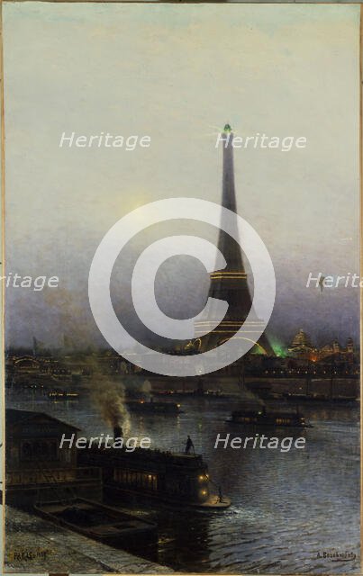 The Eiffel Tower, at night, 1889. Creator: Aleksey Bogolyubov.