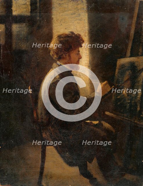 Painter at work, 1870. Creator: Leopold Horovitz.