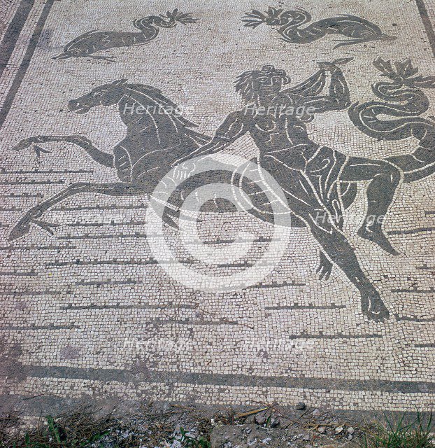 Roman mosaic of a nymph riding a sea-horse, 2nd century. Artist: Unknown