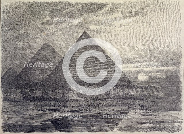 Pyramids of Egypt, German engraving from 1886, is one of the seven wonders of the world..