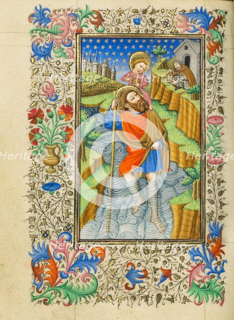 Saint Christopher Carrying the Christ Child; Book of Hours, about 1430-1440. Creator: Fastolf Master.