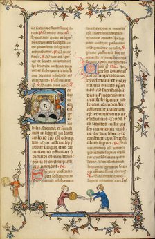 Initial B: Vincent Tied to a Millstone and Thrown into the Water; Breviary, about 1320-1325. Creator: Unknown.