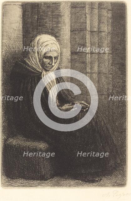 Woman Seated against a Wall, Child with His Head in Her Lap (Femme assis, muraille au fond...). Creator: Alphonse Legros.