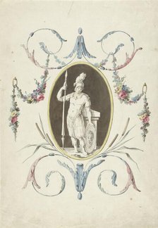 Design for room decorations with a panel with a standing warrior, 1767-1823. Creator: Abraham Meertens.