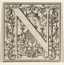 Roman Alphabet letter N with Louis XIV decoration, 18th century. Creator: Bernard Picart.