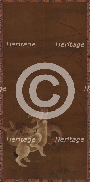 Three hares looking at the moon, 1368-1644. Creator: Unknown.