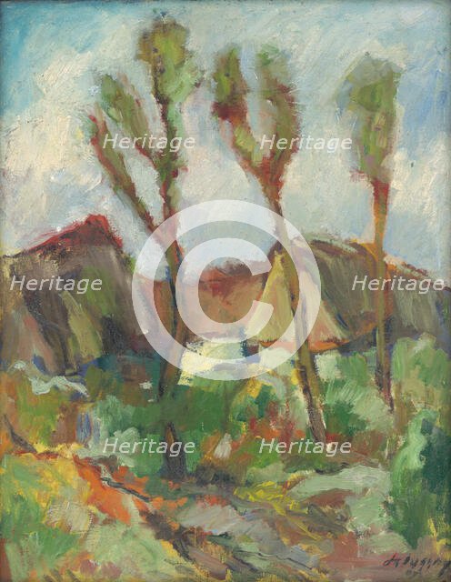 Sketch - landscape with poplars, 1933. Creator: Zolo Palugyay.