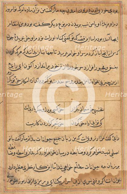 Page from Tales of a Parrot (Tuti-nama): text page, c. 1560. Creator: Unknown.