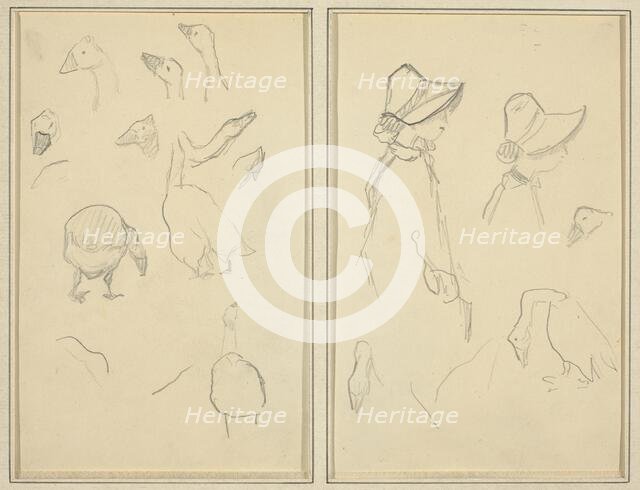 Geese; Girls in Bonnets, Geese [recto], 1884-1888. Creator: Paul Gauguin.