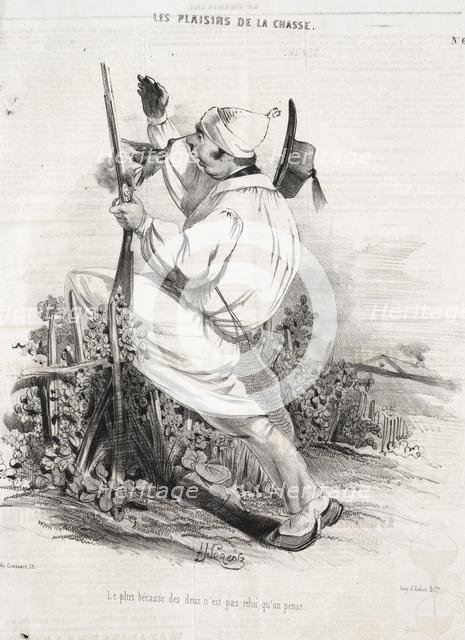 Les Plaisirs de la chasse: Le plus bécasse des deux nest pas celui quon pense, 1842. Creator: Alade Joseph Lorentz (French, 1813-after 1858).