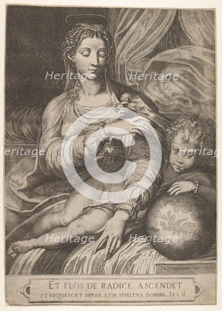 Madonna of the Rose, she reaches for a rose held by the Christ child, who rests his lef..., 1560-75. Creator: Domenico Tibaldi.