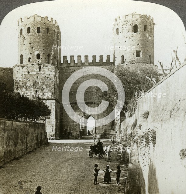 Gate of St Sebastian in the Aurelian Wall, Rome, Italy.Artist: Underwood & Underwood