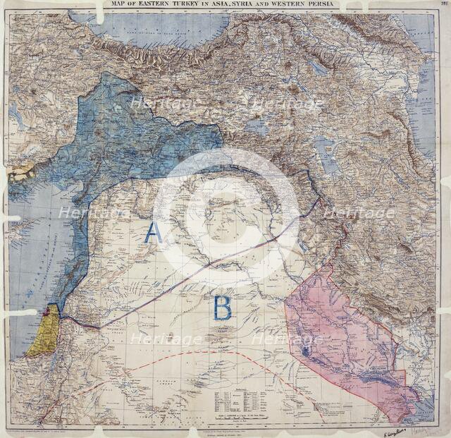 Map showing Eastern Turkey in Asia, Syria and Western Persia, and areas of control and...1916. Creator: Unknown.