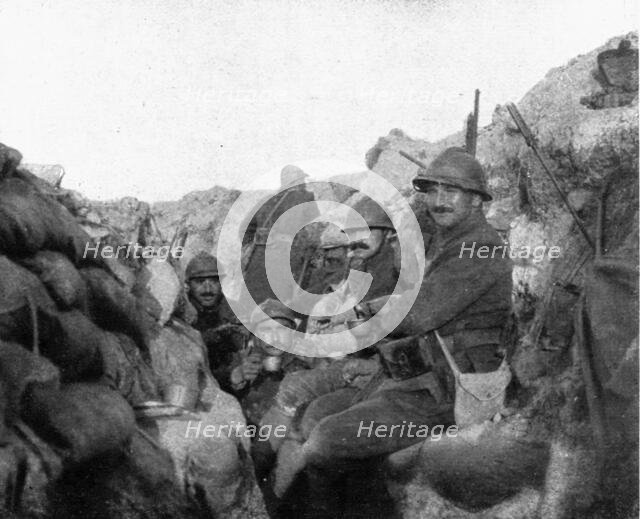 Life in the trenches in Champagne; Calm: "le pinard"', 1917. Creator: Unknown.