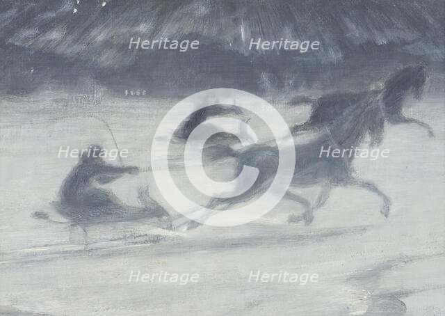 Sleighing on the Ice. Illustration for a Short Story by Per Hallström, 1907. Creator: Johan Axel Gustav Acke.