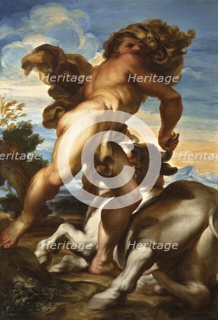 Heracles with the Cretan bull, c.1690. Creator: De Ferrari, Gregorio (1647-1726).