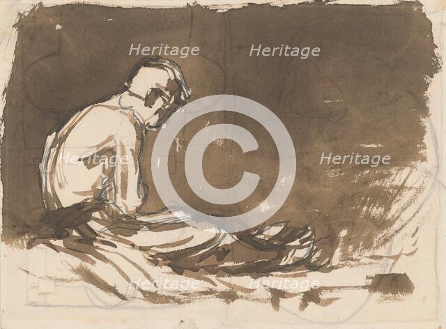 Study of a seated half-dressed man from the side, 1890-1899. Creator: Ladislav Mednyanszky.