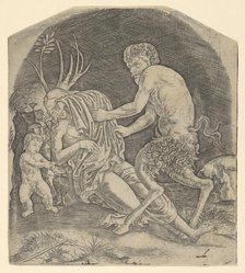 A satyr about to remove drapery covering a Nymph, ca. 1510-20. Creator: Marcantonio Raimondi.