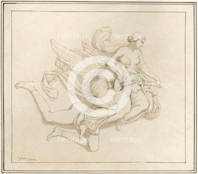 Zephyrus carrying Psyche's sisters, 1840s. Creator: John Gibson.