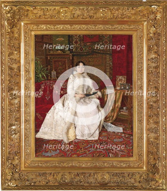 Portrait of Queen Natalie of Serbia in an Elegant Interior, 1890. Artist: Predic, Uros (1857-1953)