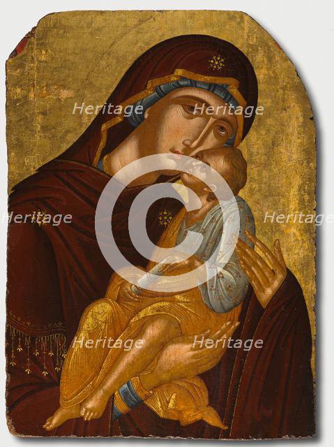 Icon of the Mother of God and Infant Christ (Virgin Eleousa), c. 1425-50. Creator: Angelos Akotantos (Greek, c. 1450), attributed to.