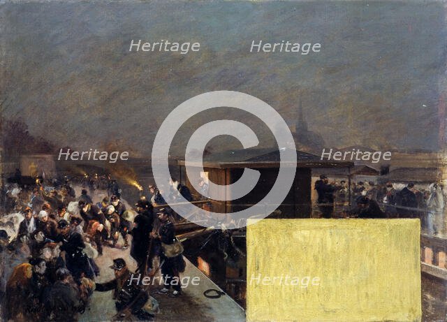 Esquisse pour le cabinet du préfet à l'Hôtel de Ville : Débarquement des blessés de Champigny, 1889. Creator: Raoul Arus.