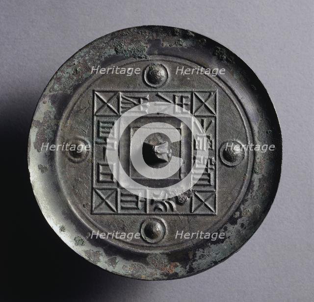 Mirror with a Square Band and Four Nipples, late 3rd-early 2nd century BC. Creator: Unknown.