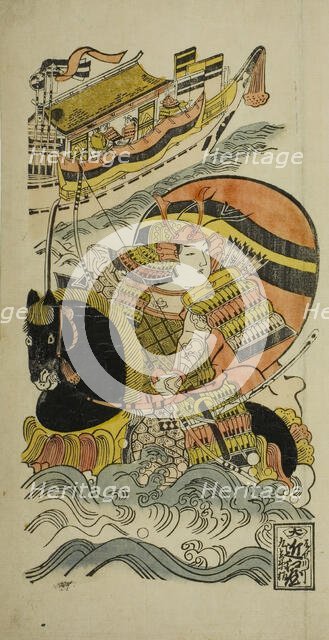 Kumagai Naozane and Taira no Atsumori at the battle of Ichi-no-tani, Japan, c. 1720. Creator: Kondo Kiyoharu.