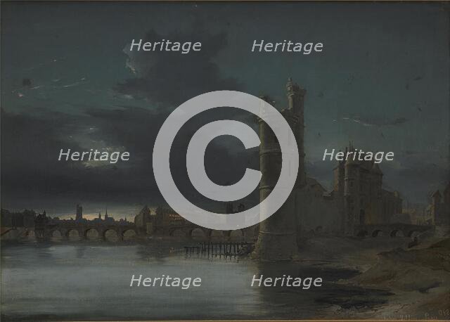 Tour St. Jacques and Notre Dame, Paris. Evening, 1848. Creator: Anton Melbye.