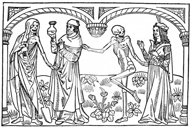 The Doctor and the Lover with their dead Selves, 1485 (1964). Artist: Anon