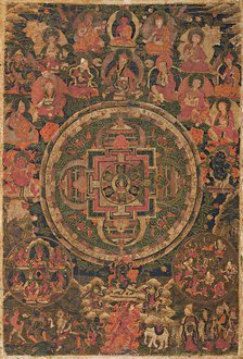 Thangka of Shadakshari Mandala, 17th century. Creator: Tibetan culture.