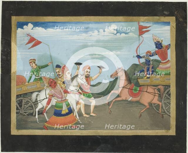 Arjuna Slays Karna, Page from a Mahabharata Series, c. 19th century. Creator: Unknown.