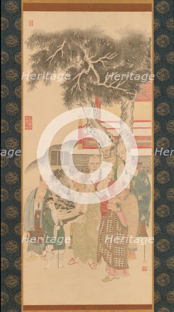 Ten Rakan Examining a Painting of White-Robed Kannon, 1792. Creator: Kato Nobukiyo.