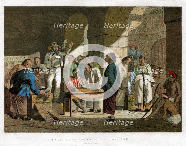 'Sale of English Goods, Canton', 1858. Artist: Unknown