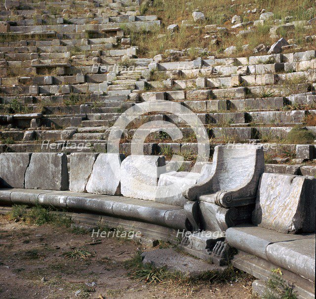 Greek theatre in Priene, Turkey which was also used as a parliament, 4th century BC. Artist: Unknown