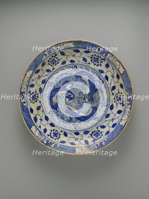 Dish with Two Intertwined Dragons, Iran, ca. 1640. Creator: Unknown.