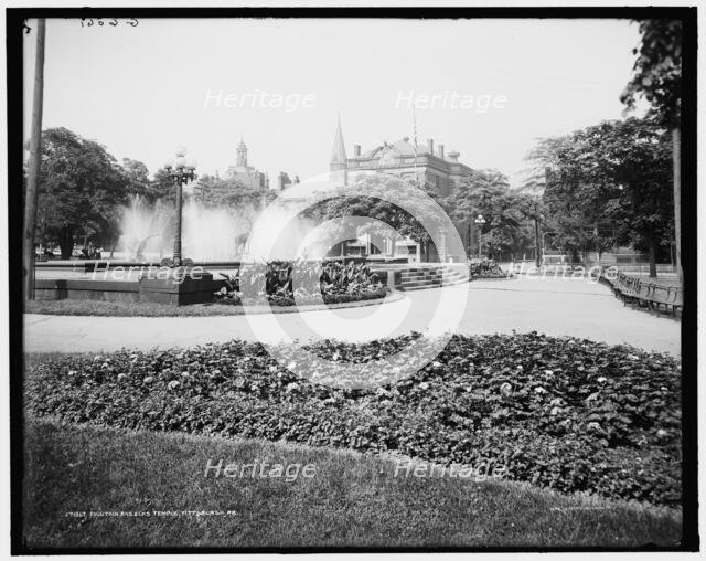 Fountain and Elks Temple, Pittsburgh, Pa., c.between 1910 and 1920. Creator: Unknown.