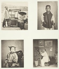 A Hong-Kong Sedan Chair; A Chineses School-Boy; A Chinese Girl; A Hong-Kong Artist, c. 1868. Creator: John Thomson.