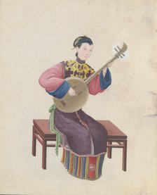Watercolour of musician playing ruan(?), late 18th century. Creator: Unknown.