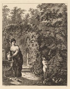 Putto Visiting a Girl at a Fountain, 1771. Creator: Salomon Gessner.