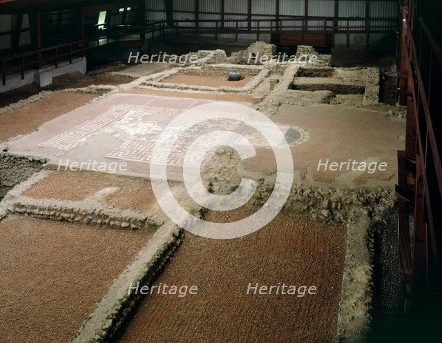 Mosaic floor, the Dining Room and Audience Chamber, Lullingstone Roman Villa, Eynsford, Kent, 1991. Artist: J Bailey