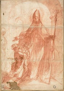 Bishop Saint Blessing a Mother and Child, 1575/1600. Creator: Alessandro Casolani della Torre.