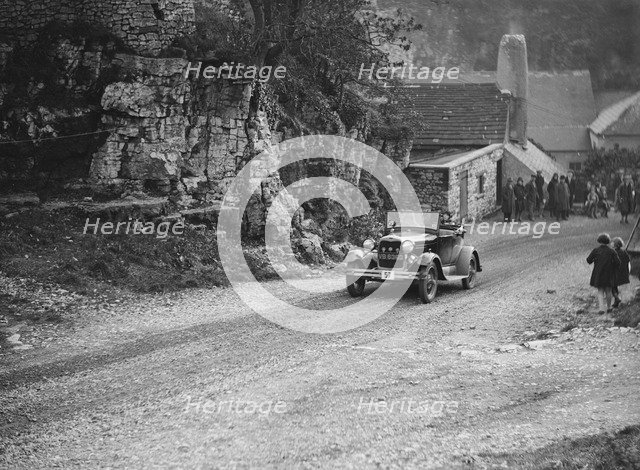Ford Model A of FH Grain competing in the MCC Sporting Trial, Litton Slack, Derbyshire, 1930. Artist: Bill Brunell.