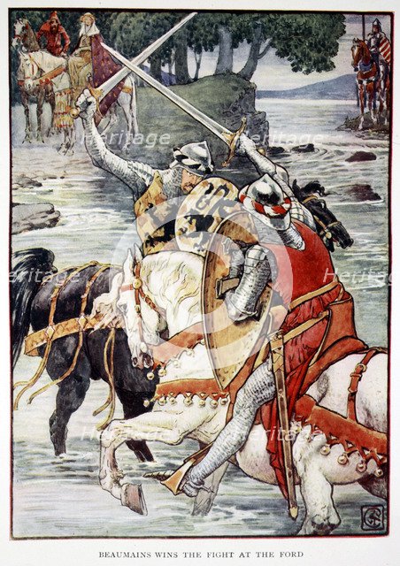 'Beaumains Wins the Fight at the Ford', 1911. Artist: Unknown