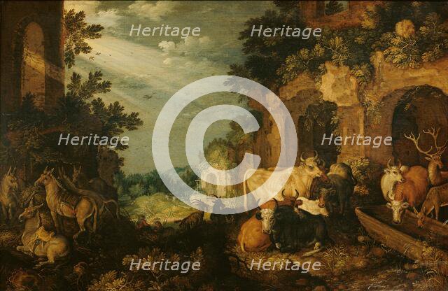 Landscape with ruins, cattle and deer, c.1614-c.1620. Creator: Roelandt Savery.