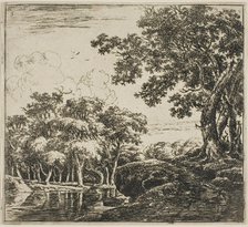 Three Large Trees on a Hill, plate five from Set of Landscapes, 1640/51. Creator: Herman Naijwincx.