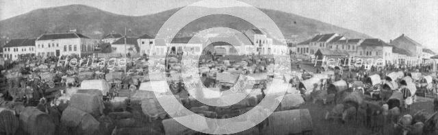 'Apres la Perte de Pirot et de Nich; Apres l'evacuation de Nich: les fourgons..., 1915 (1924). Creator: Unknown.