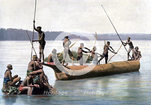 Fishing with a bow, Andaman and Nicobar Islands, Indian Ocean, c1890.Artist: Gillot