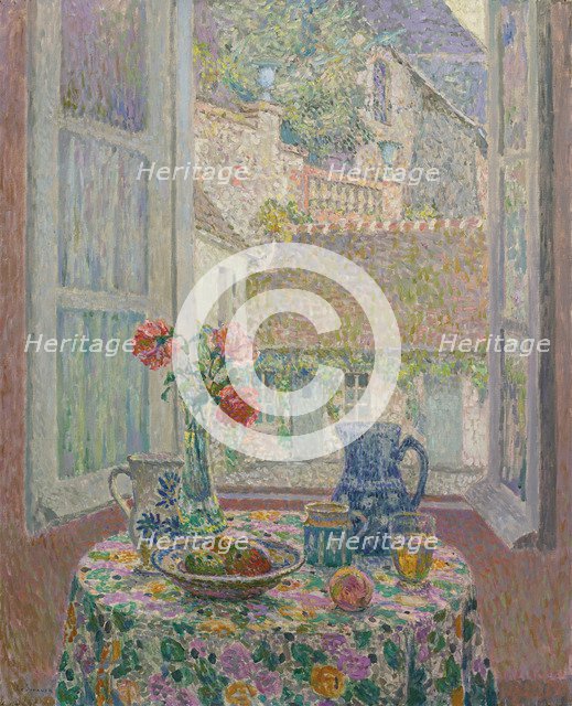 Table overlooking the courtyard, 1926. Artist: Le Sidaner, Henri (1862-1939)