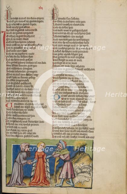 Jacob Choosing Rachel as his Wife; Weltchronik, about 1400-1410. Creator: Unknown.